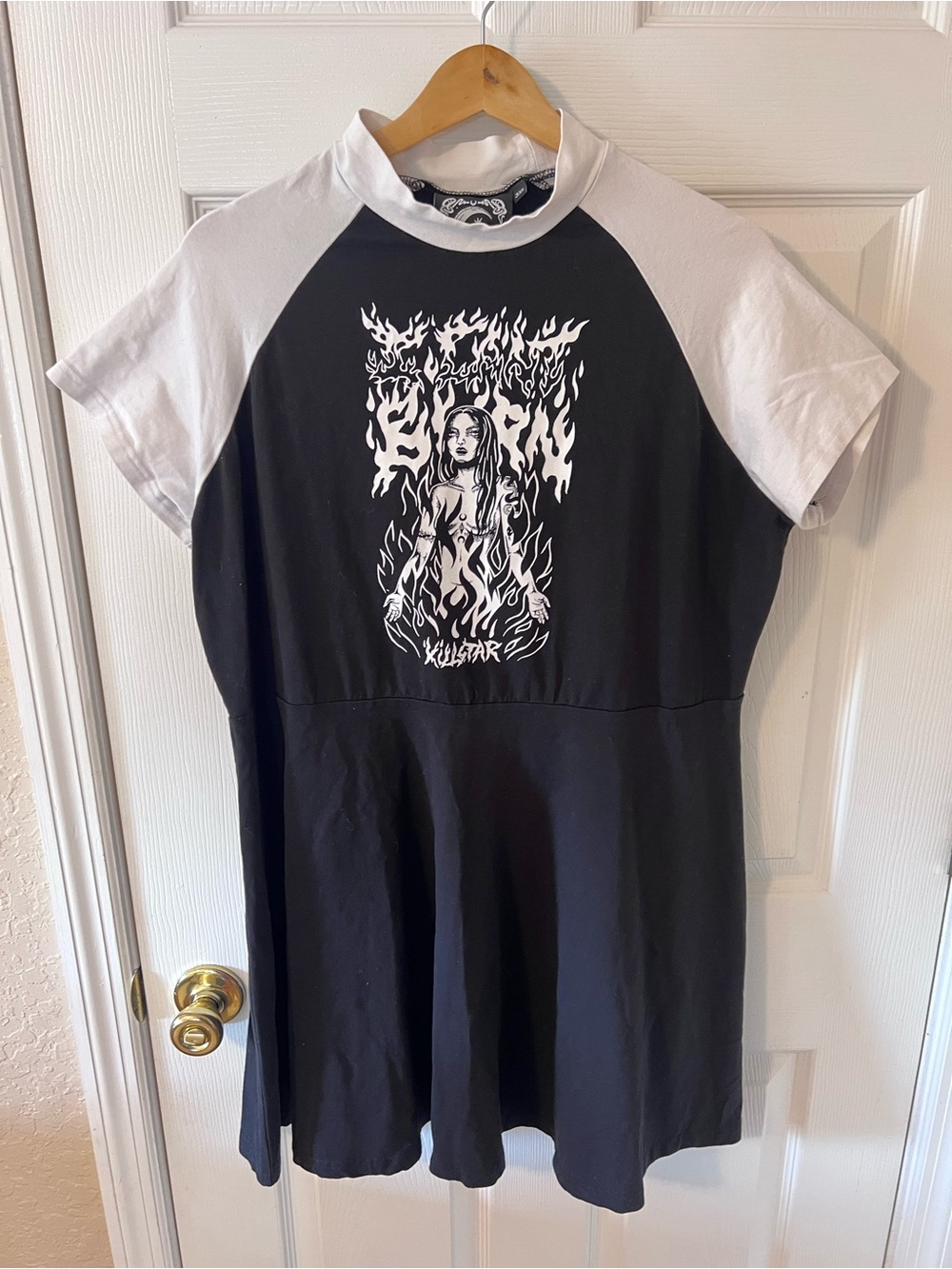 KILLSTAR I Can't Burn Raglan Dress Black White Skater Gothic Witch Flame Print
